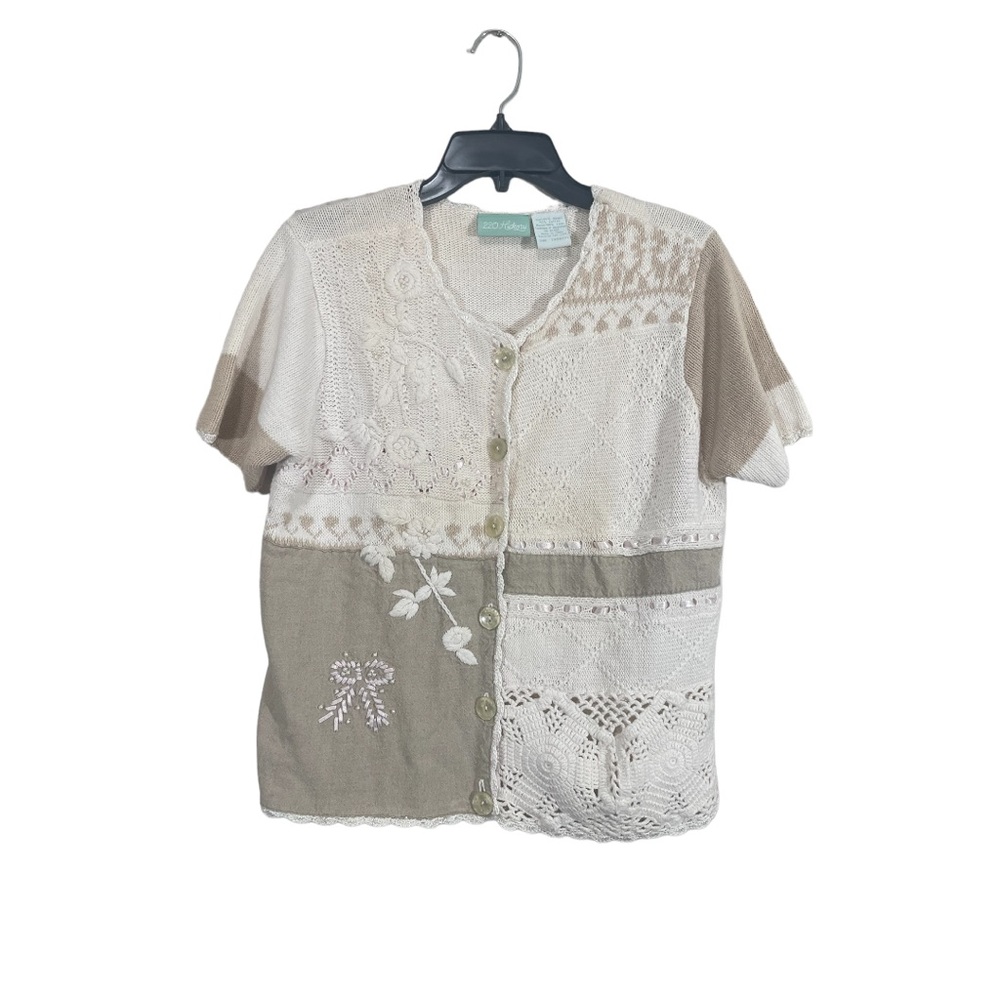 Vintage Cottagecore patchwork cream sweater cardigan